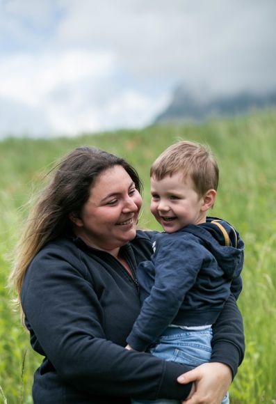 Organic farmer Alexandra with her toddler